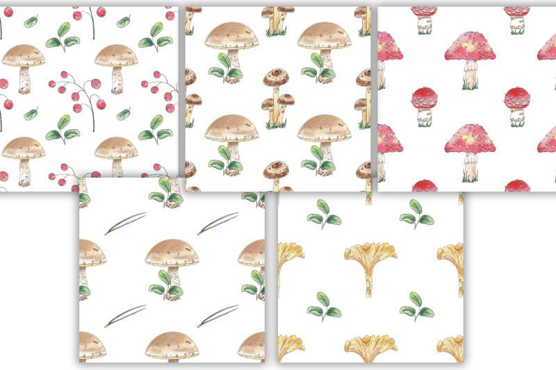 pattern-seamless-mushrooms-berry-leaves-watercolor-png-jpg