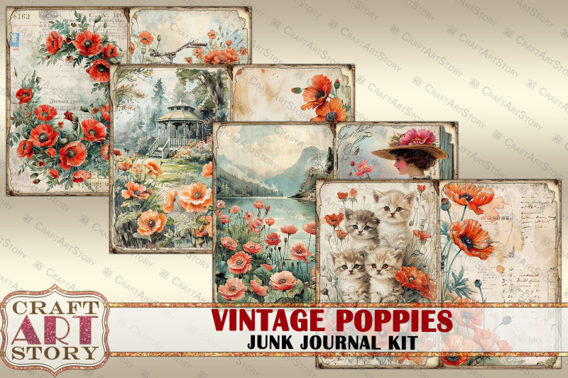 vintage-poppies-junk-journal-kit-scrapbook-digital-papers