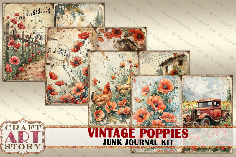 vintage-poppies-junk-journal-kit-scrapbook-digital-papers