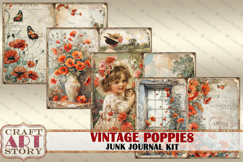 vintage-poppies-junk-journal-kit-scrapbook-digital-papers