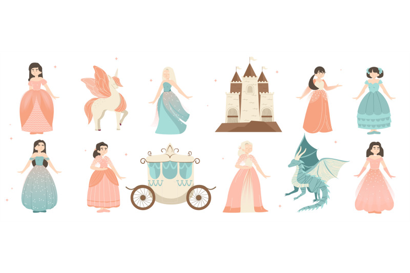 cute-fairy-princess-cartoon-little-girls-in-princess-dress-with-medie