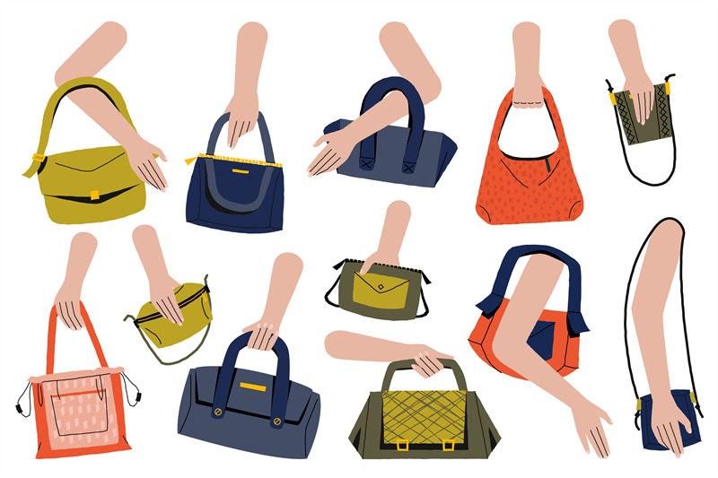 hands-hold-woman-purse-cartoon-elegant-female-bags-fashionable-lady