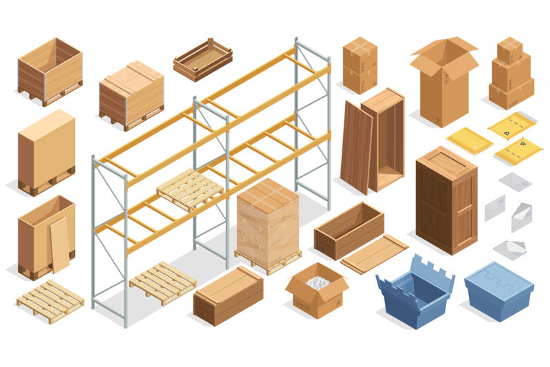 isometric-shipping-packages-closed-cardboard-carton-boxes-open-corru