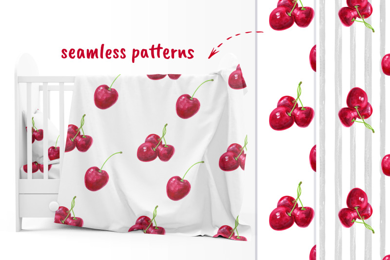 cherry-digital-paper-watercolor-cherries-red-berries-fruits-summer-sea