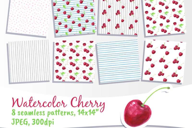 cherry-digital-paper-watercolor-cherries-red-berries-fruits-summer-sea