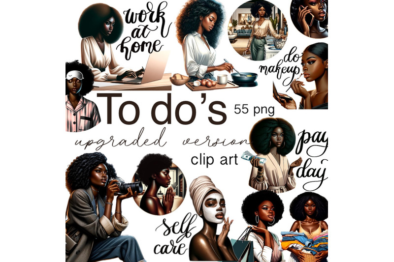black-woman-png-daily-routine-stickers-illustrated-stickers