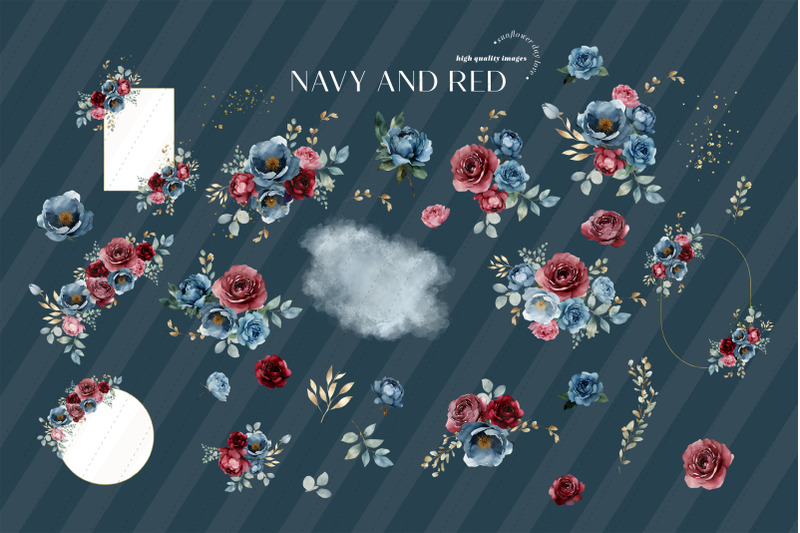 elegant-navy-amp-red-flowers-bouquets-clipart-navy-blue-floral