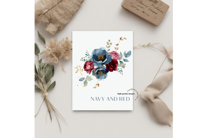 elegant-navy-amp-red-flowers-bouquets-clipart-navy-blue-floral