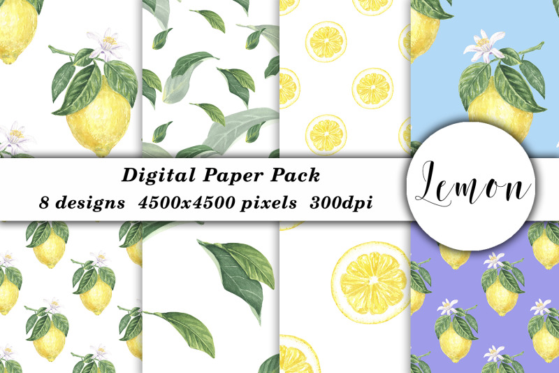 lemon-flower-leaves-pattern-seamless-watercolor-print