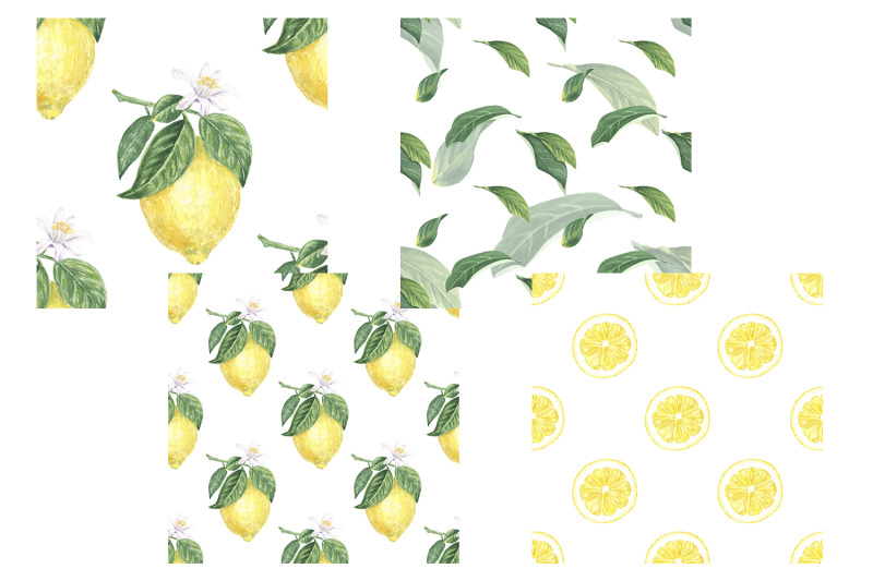 lemon-flower-leaves-pattern-seamless-watercolor-print