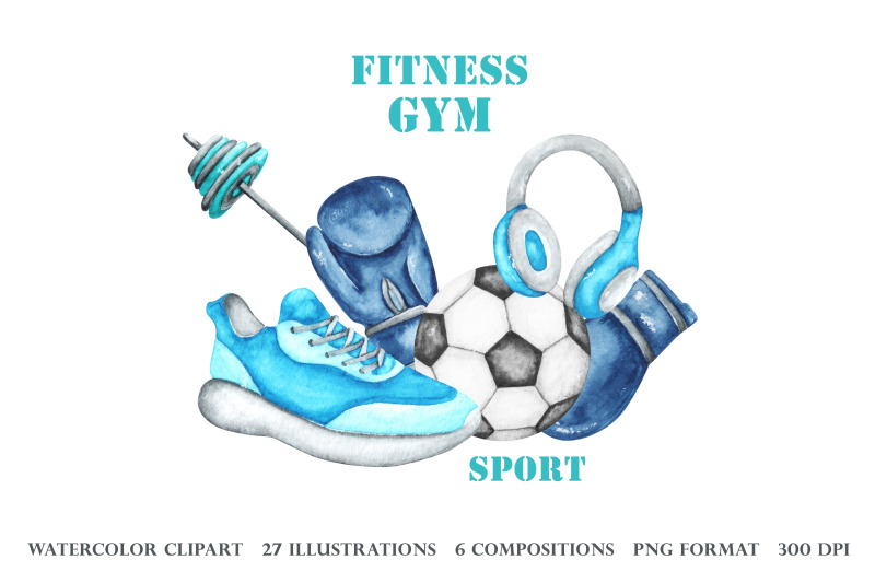 gym-fitness-sport-watercolor-clipart-sports-equipment-png