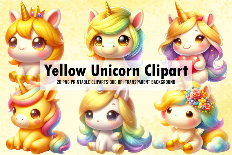 yellow-unicorn-watercolor-clipart