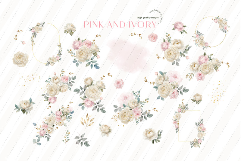 elegant-pink-ivory-flowers-bouquets-clipart-ivory-white-floral
