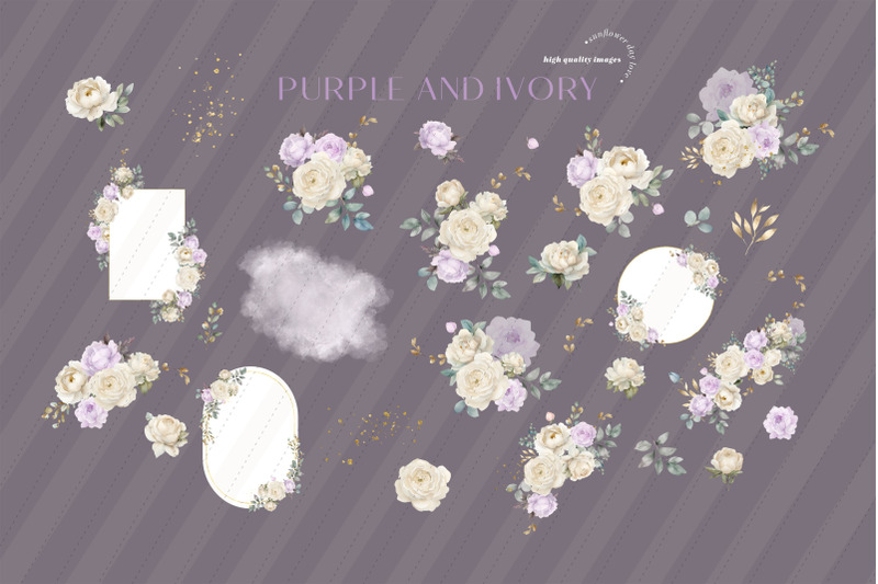 elegant-purple-ivory-flowers-bouquets-clipart-lilac-floral