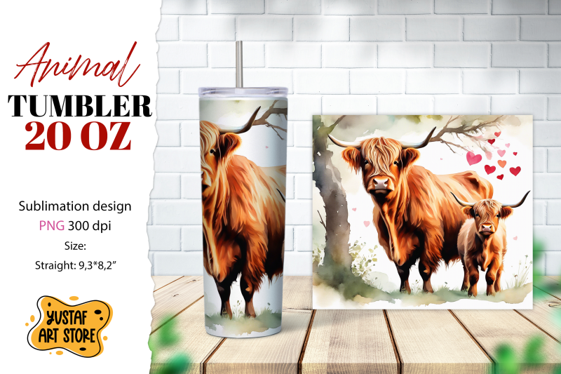 animal-tumbler-sublimation-mom-and-baby-highland-cow-design