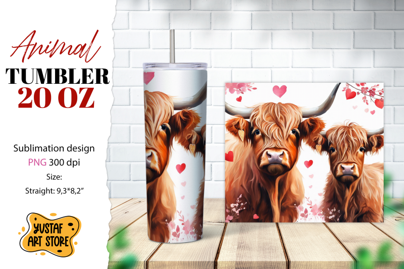 animal-tumbler-sublimation-mom-and-baby-highland-cow-design