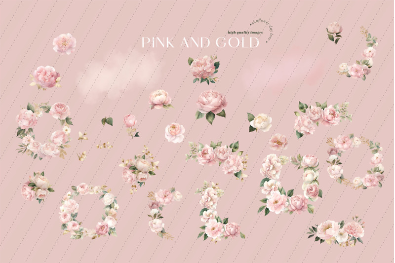 pink-amp-gold-flowers-clipart-greenery-floral-clipart