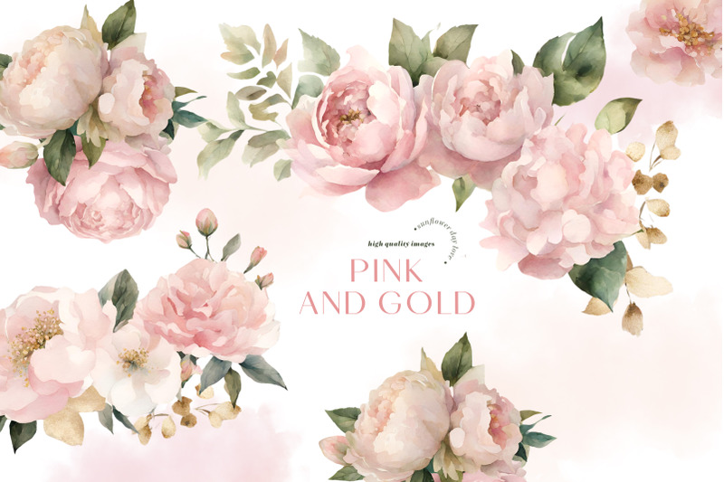 pink-amp-gold-flowers-clipart-greenery-floral-clipart