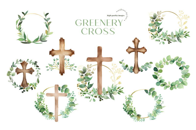 greenery-floral-easter-cross-baptism-clipart