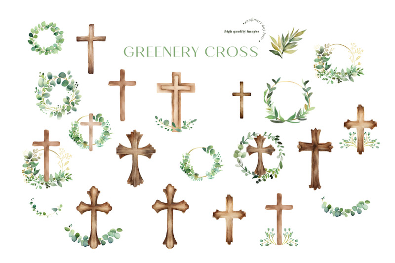 greenery-floral-easter-cross-baptism-clipart