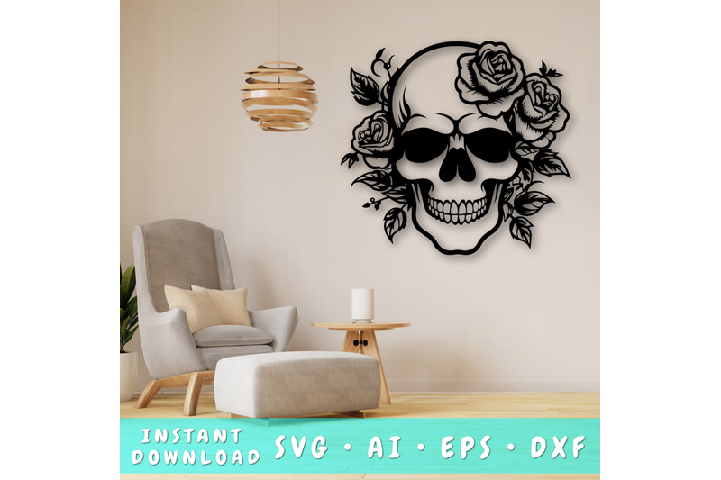 skull-and-roses-laser-svg-cut-file-skull-and-roses-glowforge-file