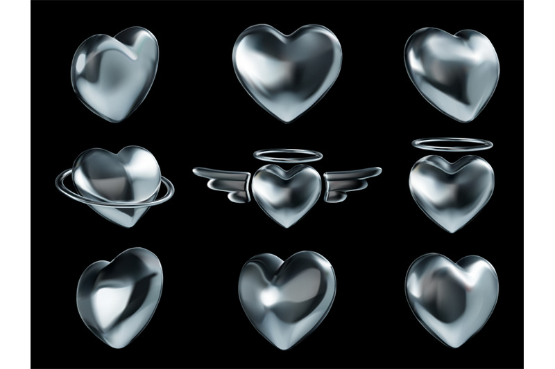 liquid-chrome-heart-icons-shiny-metallic-love-symbol-retro-y2k-heart