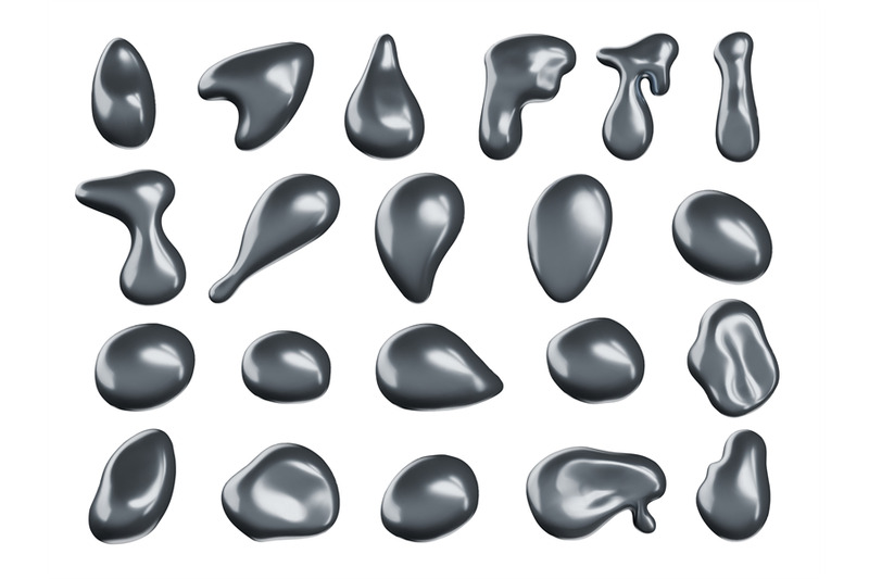 liquid-chrome-elements-melted-metal-shapes-abstract-silver-droplets