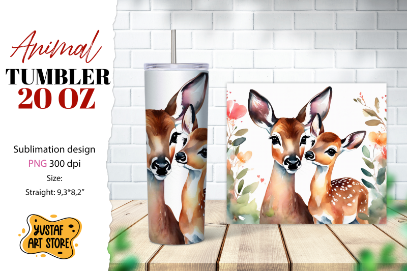 animal-tumbler-sublimation-mom-and-baby-deer-tumbler-wrap
