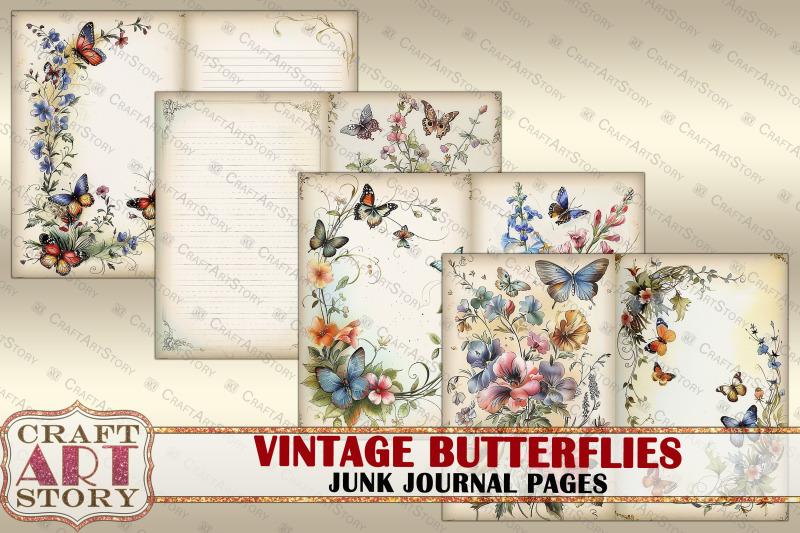 butterflies-junk-journal-pages-retro-scrapbook-shabby-chic