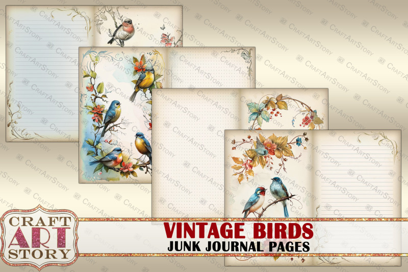 birds-junk-journal-pages-retro-scrapbook-shabby-chic