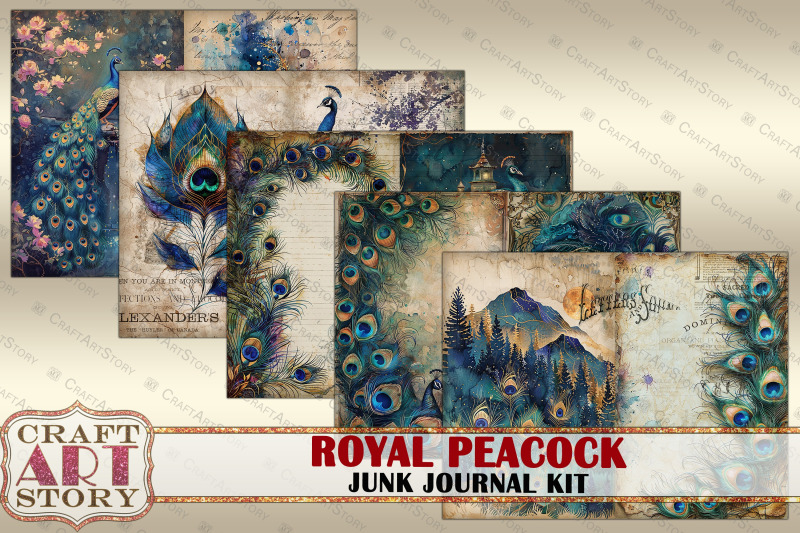 royal-peacock-junk-journal-kit-feathers-peacock