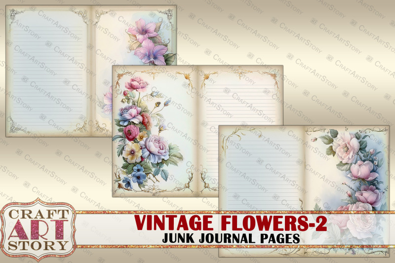 flowers-2-junk-journal-pages-retro-scrapbook-wildflowers