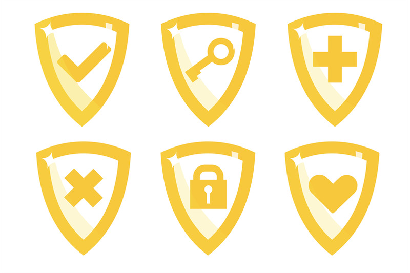 set-of-shields-with-lock-yellow-key-and-padlock-cross-heart-and-tic