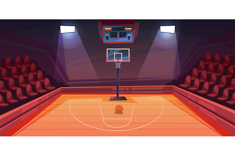 basketball-court-with-seats-for-spectators-ring-and-basketballs-empt