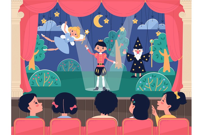 children-watch-puppet-show-happy-kids-in-auditorium-at-theatrical-per