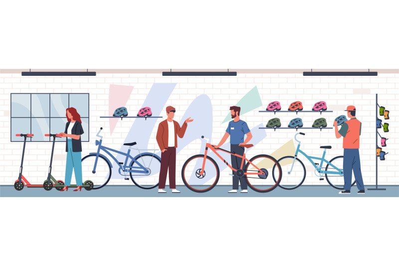 bicycle-store-people-choose-bicycles-scooters-in-bike-center-happy