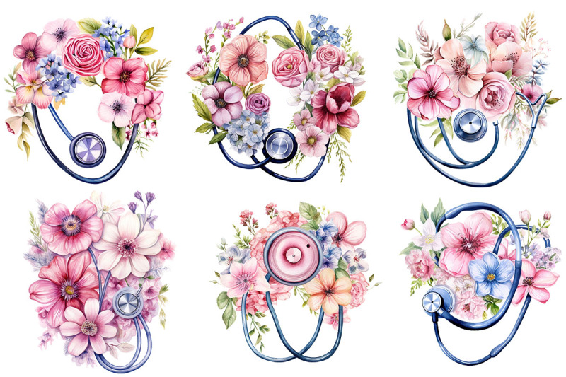 doctor-039-s-stethoscope-with-peonies-clipart-bundle