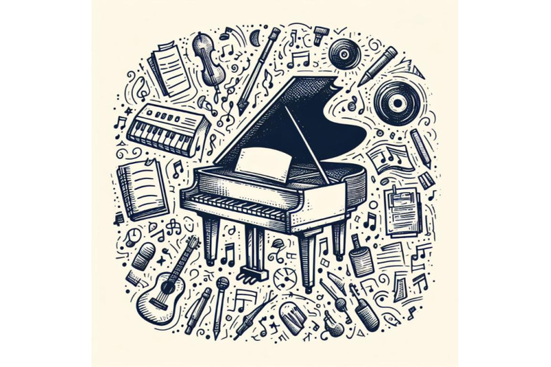 12-piano-sketch-doodle-sset