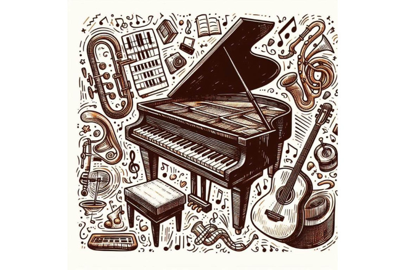 12-piano-sketch-doodle-sset