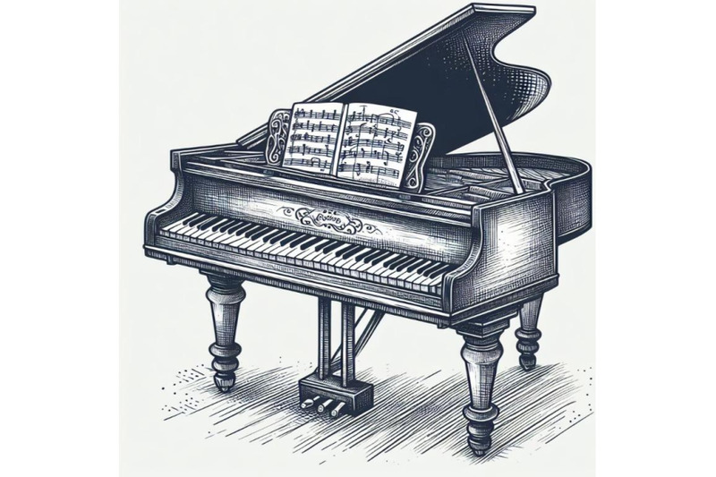 12-piano-sketch-doodle-sset