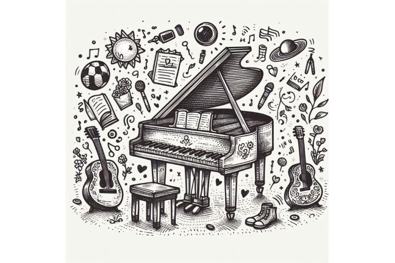 12-piano-sketch-doodle-sset