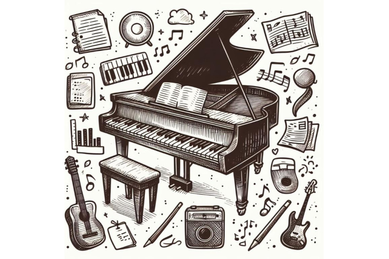 12-piano-sketch-doodle-sset