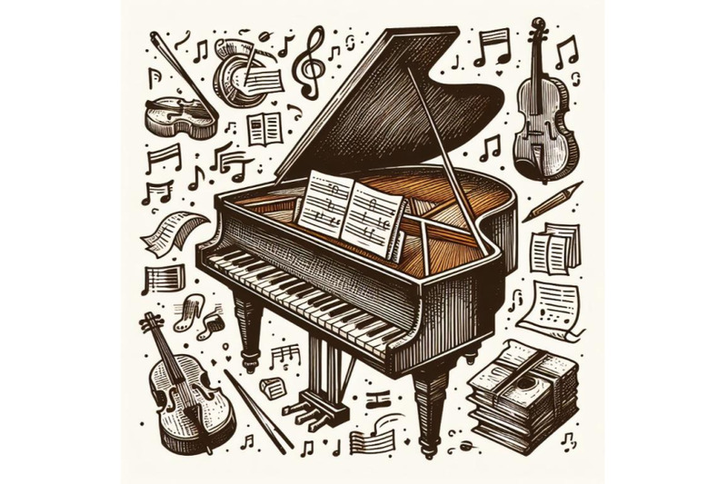 12-piano-sketch-doodle-sset