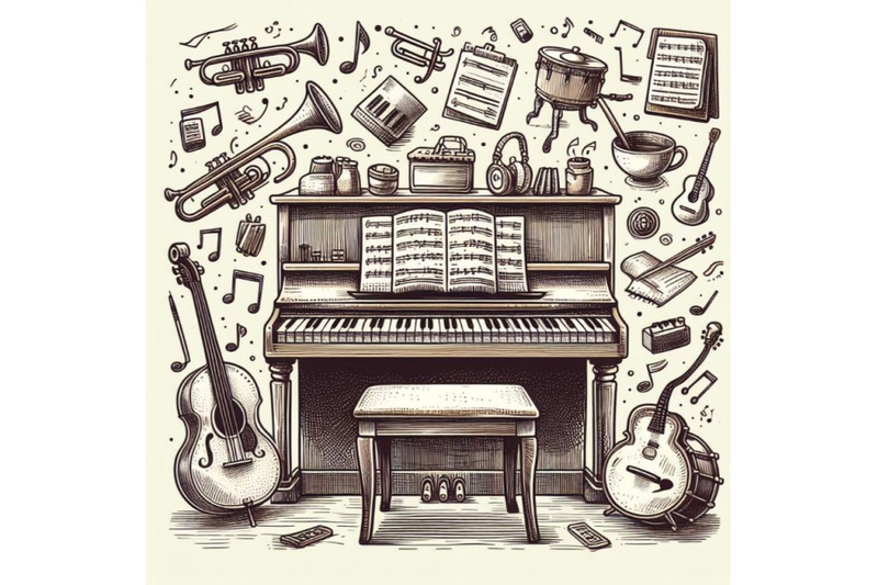 12-piano-sketch-doodle-sset