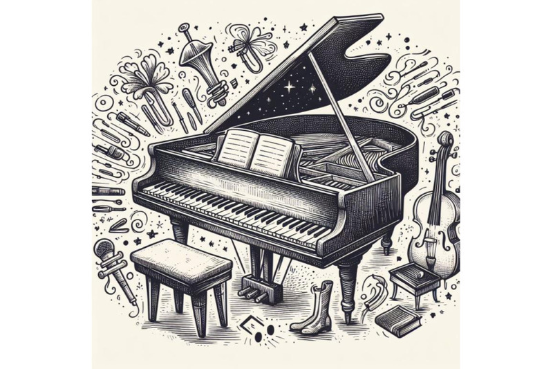 12-piano-sketch-doodle-sset