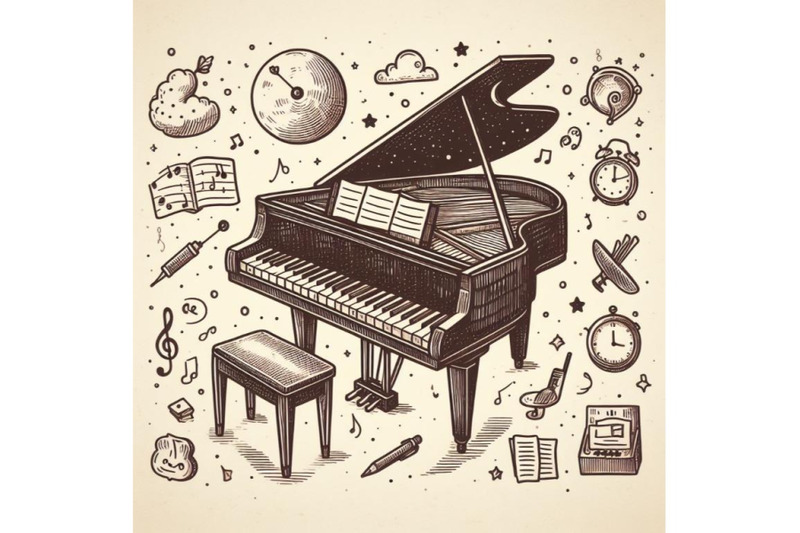 12-piano-sketch-doodle-sset