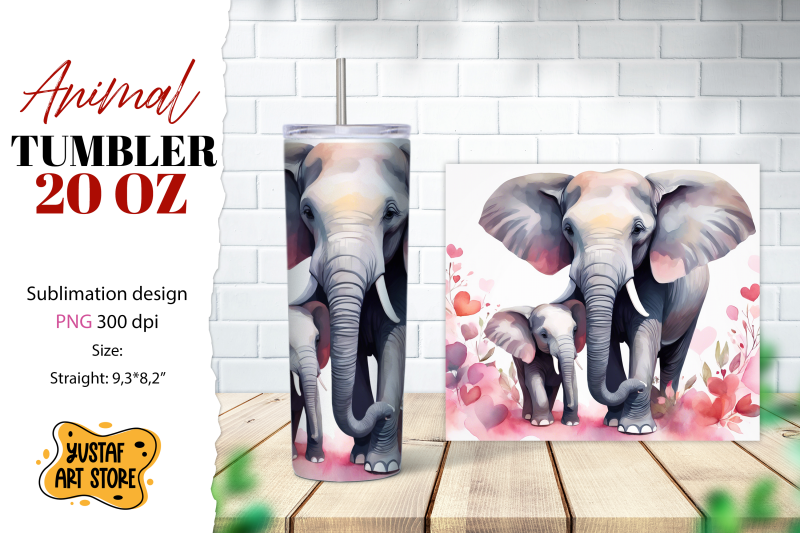 animal-tumbler-sublimation-mom-and-baby-elephant-tumbler