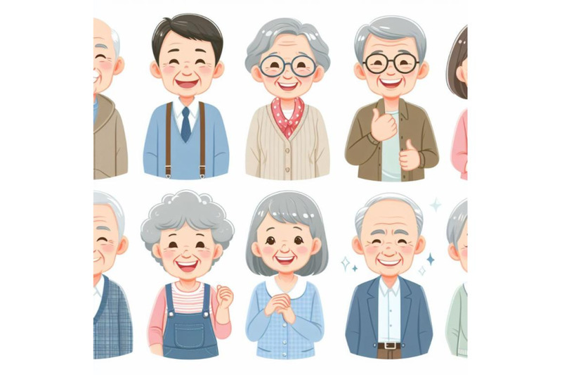 old-senior-people-set-on-white-ba-set