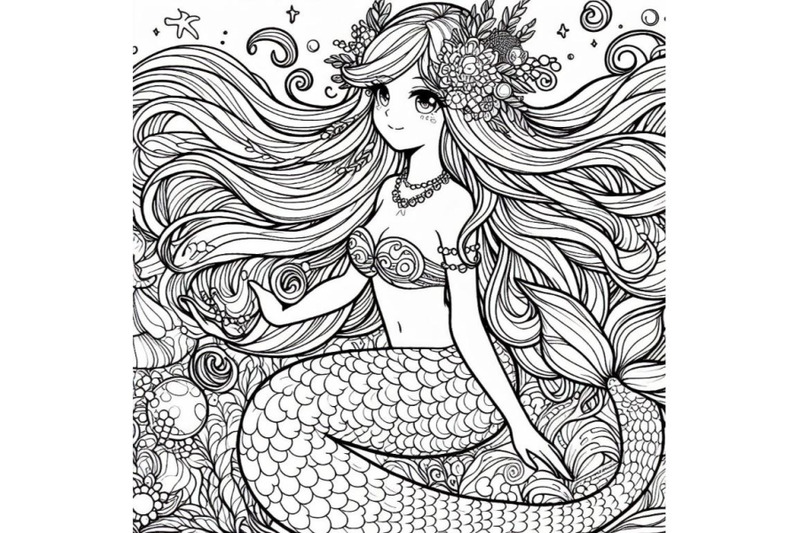 8-line-art-beautiful-mermaid-gir-bundle