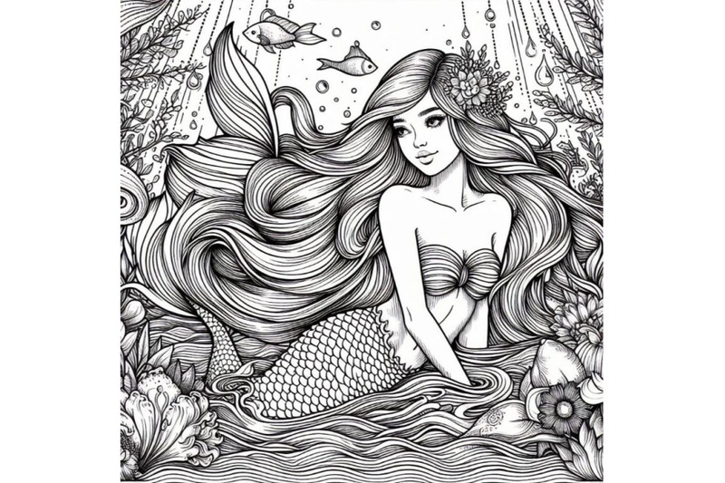 8-line-art-beautiful-mermaid-gir-bundle